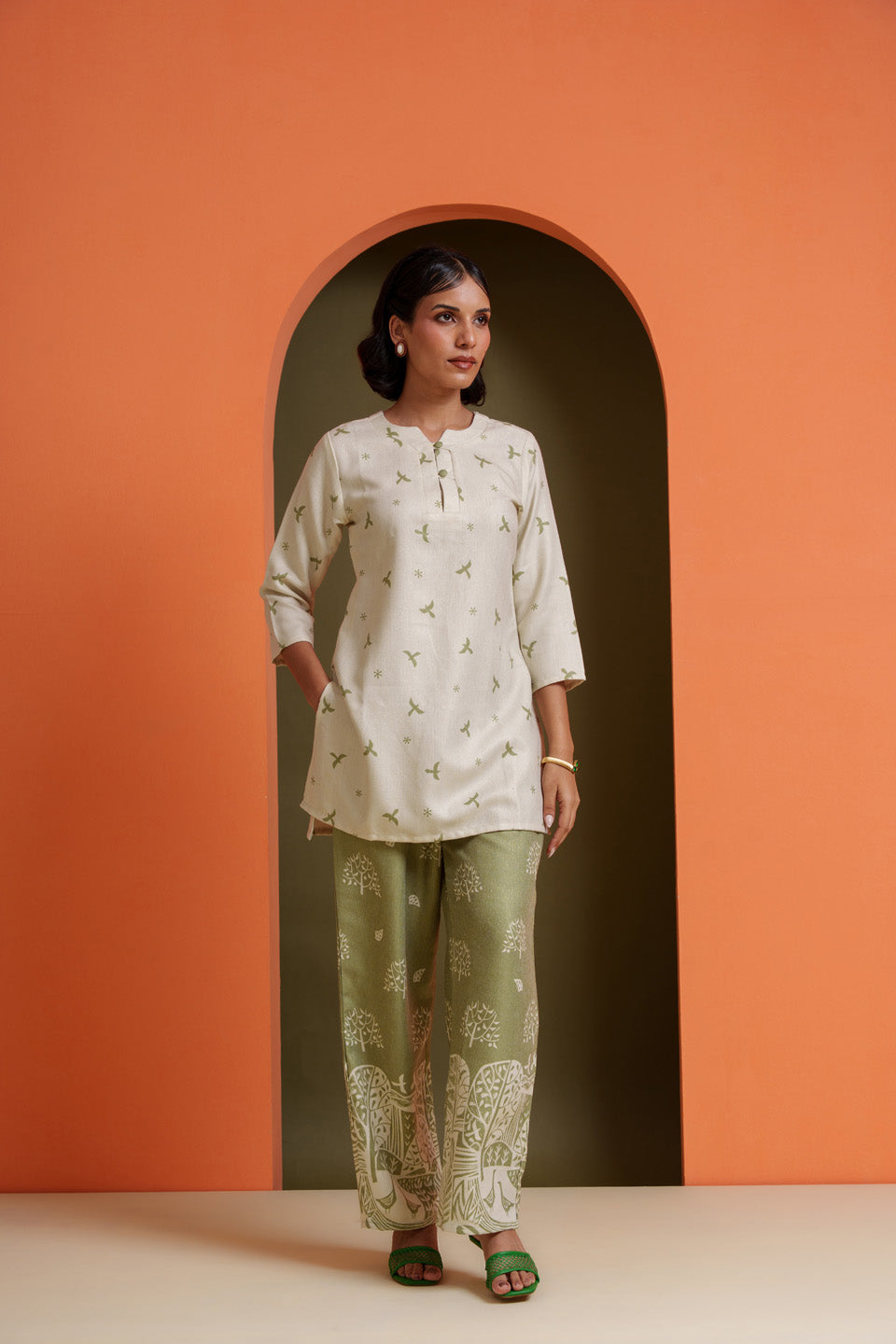 Pistachio Tropical Birdy Safari Co-ord Set
