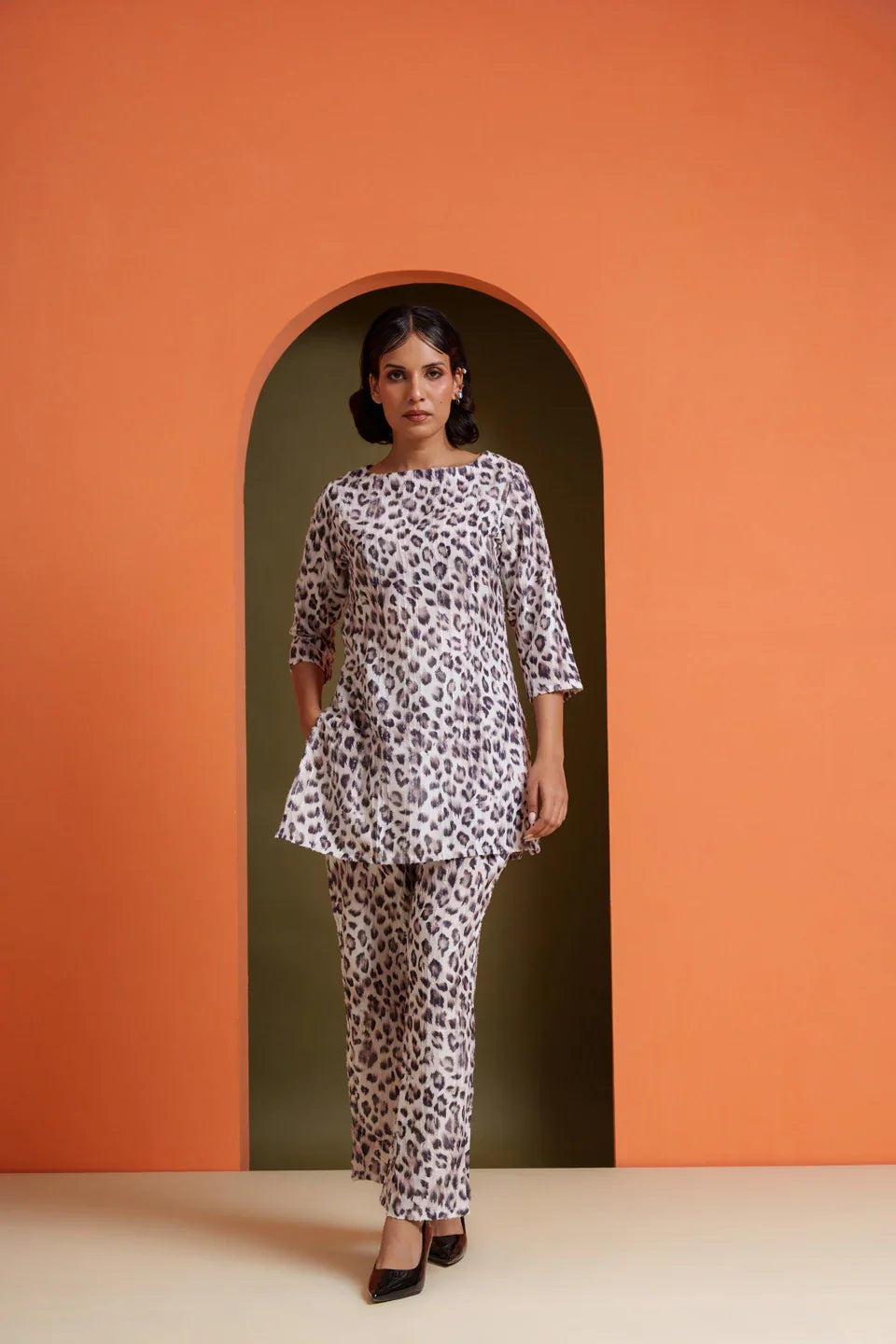 Leopard print co-ord set in pure viscose, stylish for parties & everyday wear