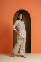 Women's printed co-ord set in soft viscose fabric, perfect for casual and festive wear