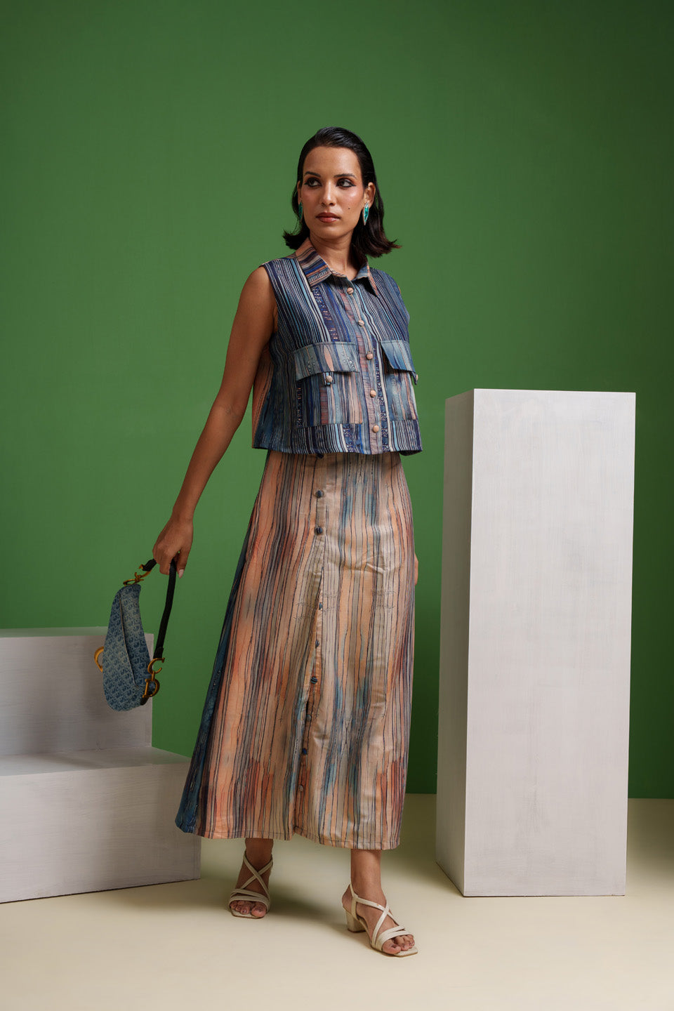 Ethereal Echo Canvas Flow Lines Skirt and Tops