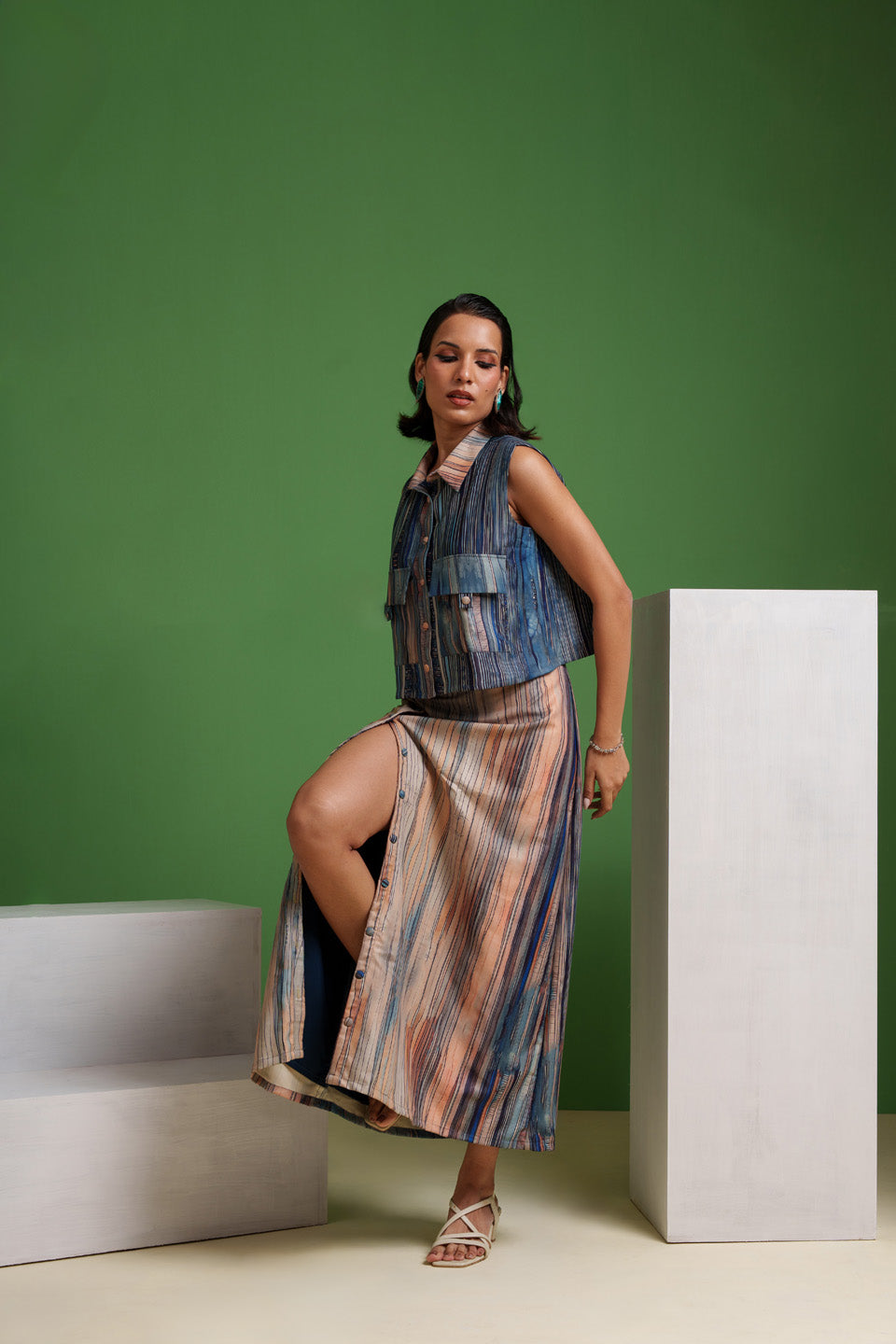 Ethereal Echo Canvas Flow Lines Skirt and Tops