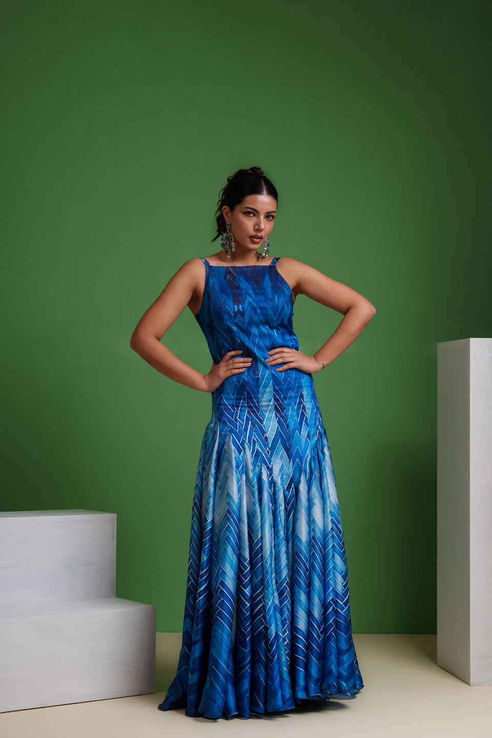 Ocean Blue Mirage Frozen Aqua Waves Gown