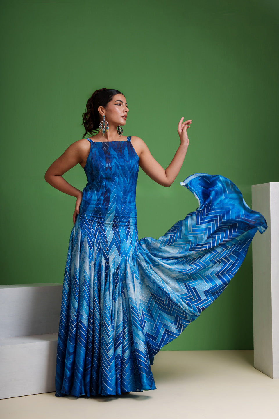 Ocean Blue Mirage Frozen Aqua Waves Gown