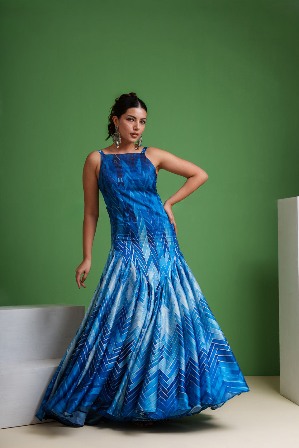 Ocean Blue Mirage Frozen Aqua Waves Gown