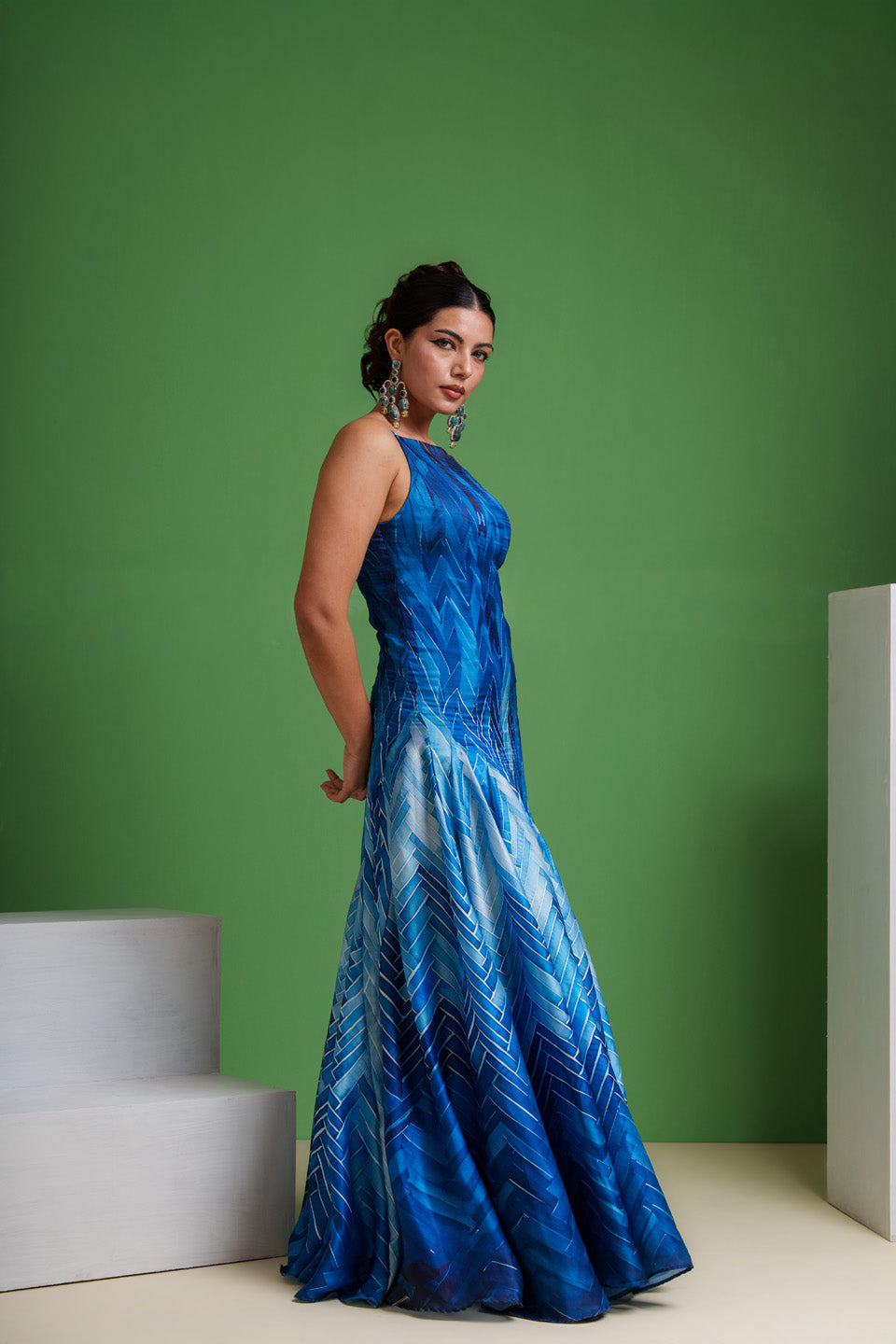 Ocean Blue Mirage Frozen Aqua Waves Gown