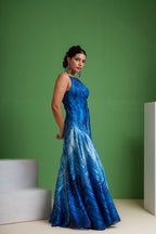 Ocean Blue Mirage Frozen Aqua Waves Gown