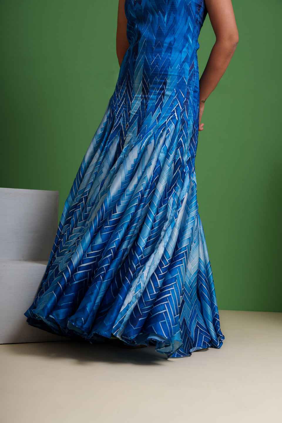 Ocean Blue Mirage Frozen Aqua Waves Gown