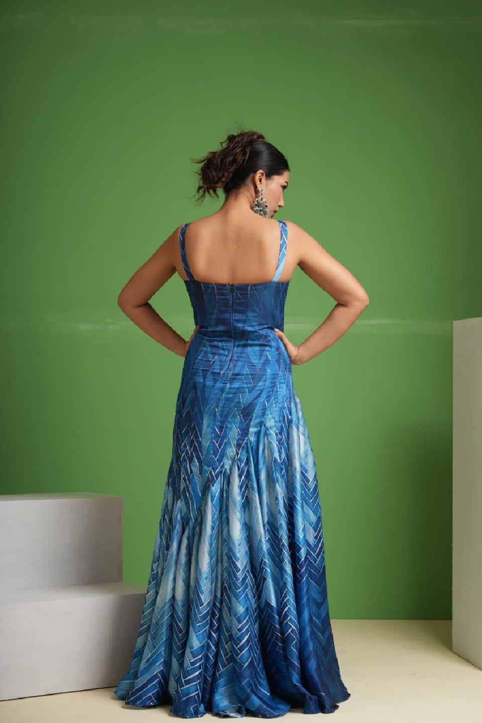 Ocean Blue Mirage Frozen Aqua Waves Gown