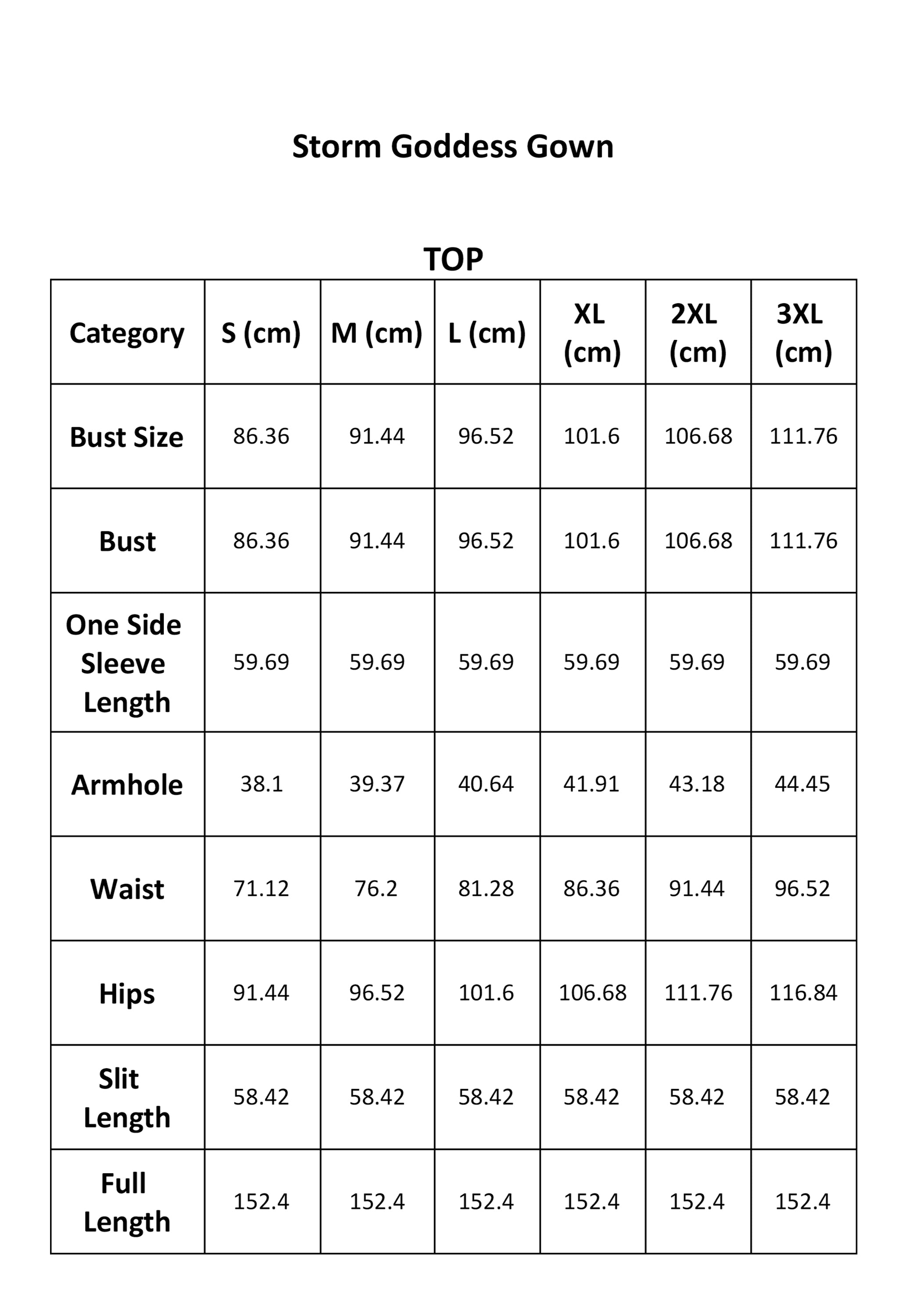 Size Chart CM