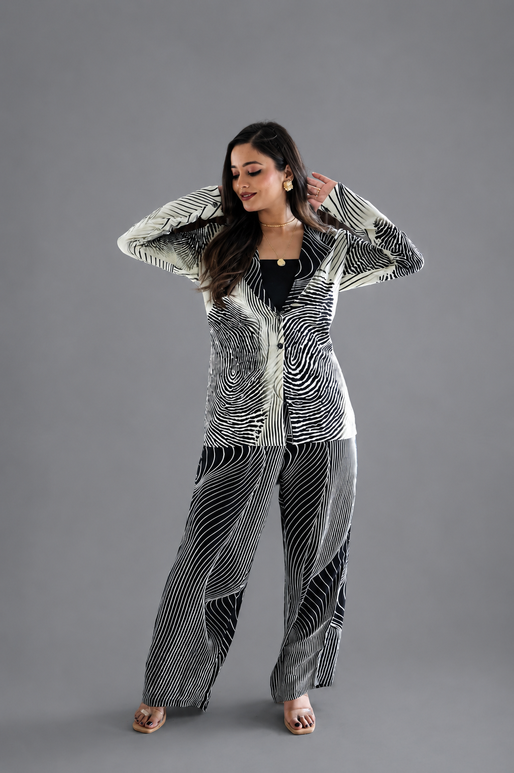 Finger Print Blazer Co-Ord Set