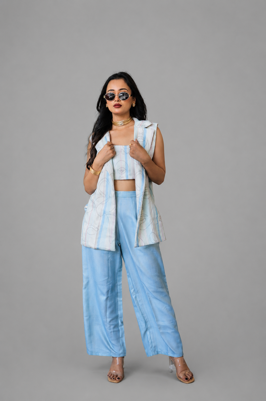 Ocean Blue Layered Blazer Co-Ord Set