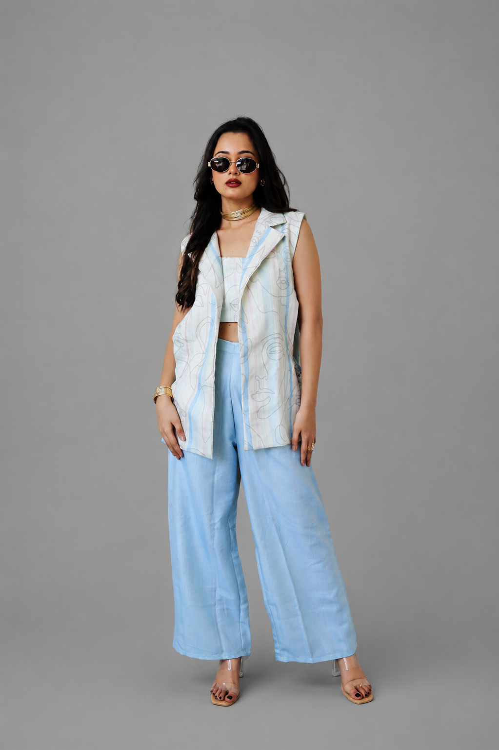 Ocean Blue Layered Blazer Co-Ord Set