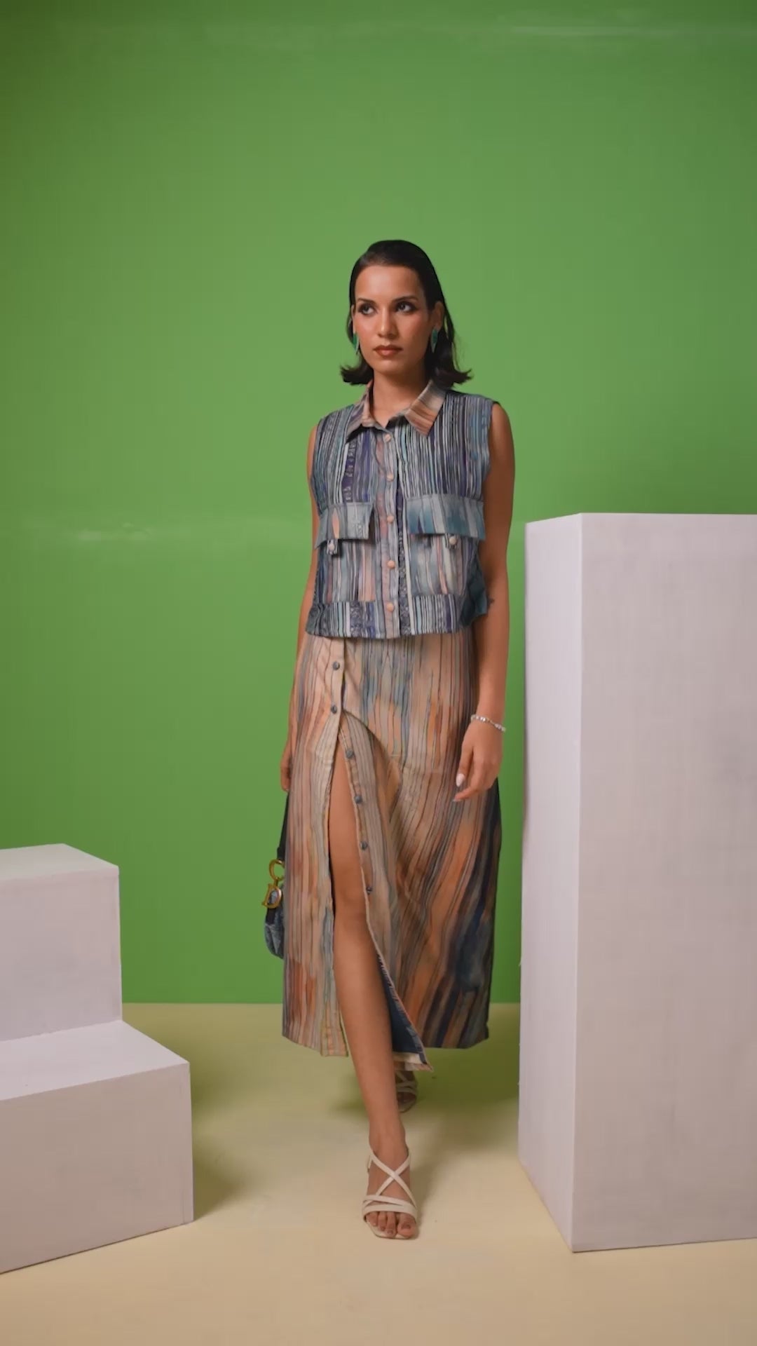 Ethereal Echo Canvas Flow Lines Skirt and Tops