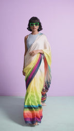 Prism Cascade Abstract Horse Saree