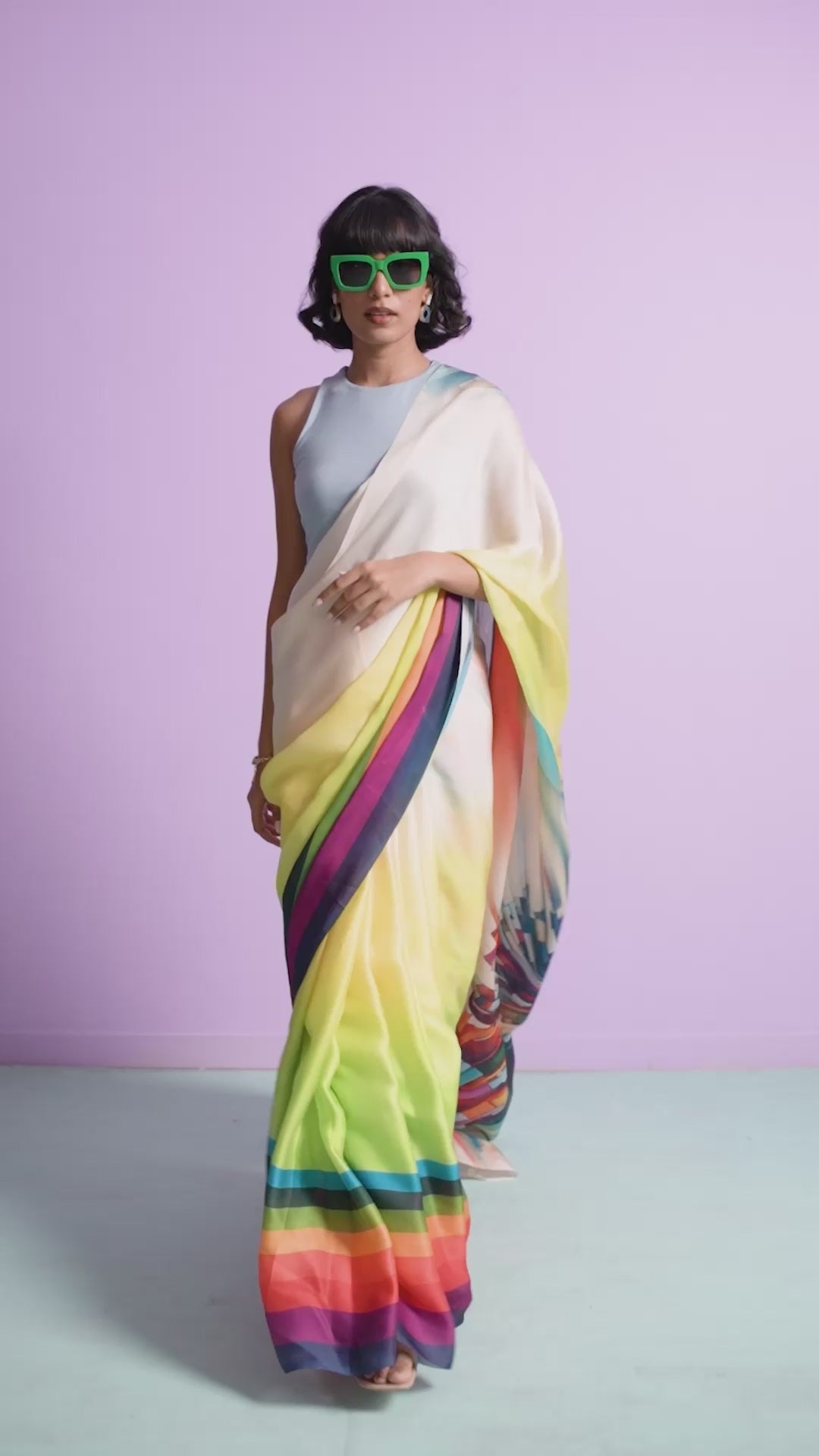 Prism Cascade Abstract Horse Saree