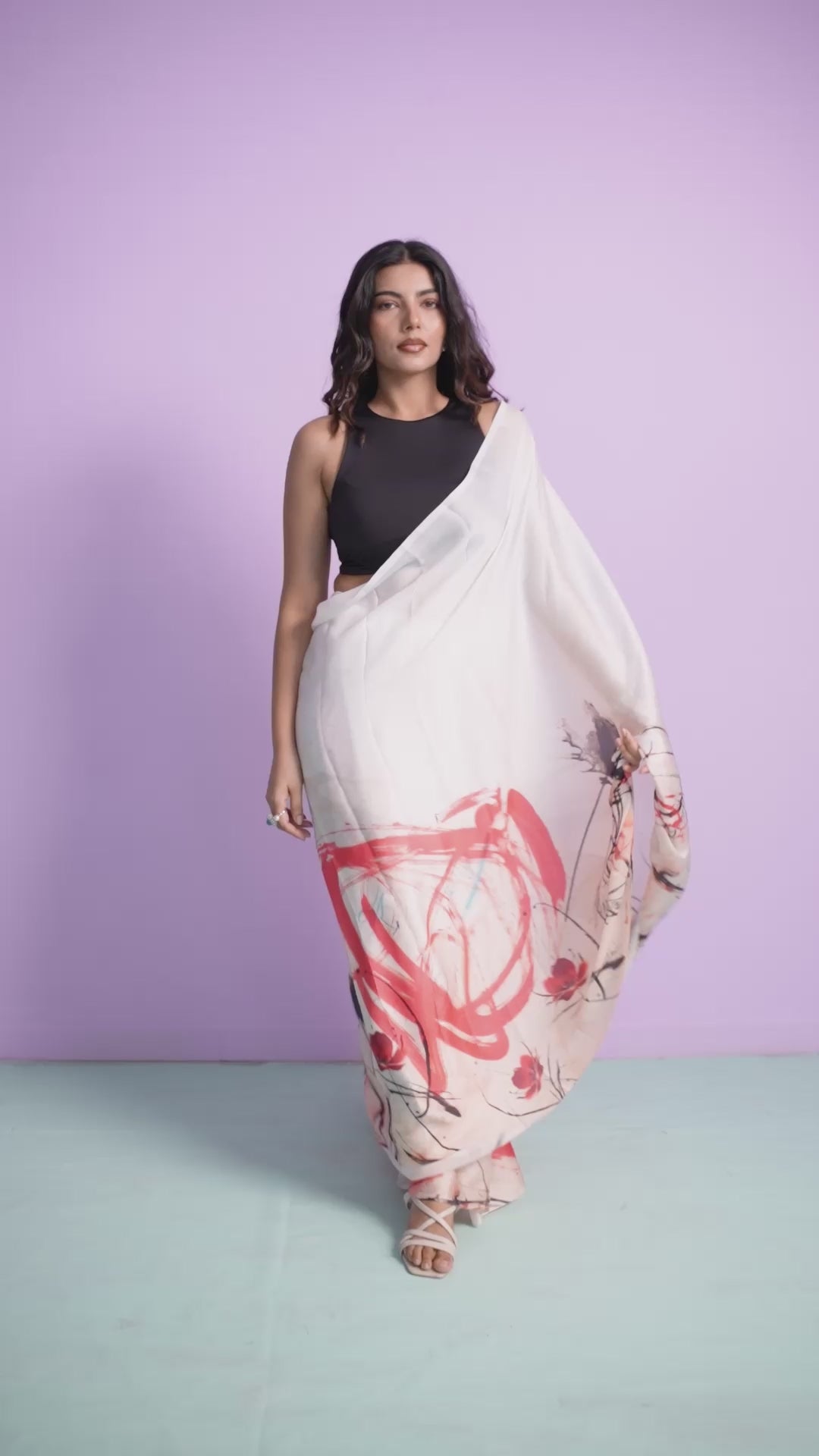 Abstract Ink Canvas Chaos Saree