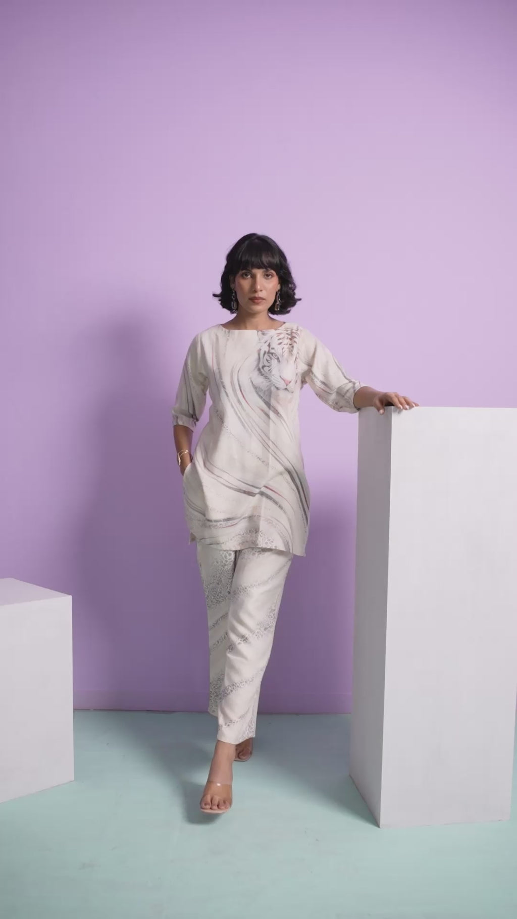 Bravery Bengal Wild White Tiger Co-ord Set