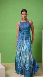 Ocean Blue Mirage Frozen Aqua Waves Gown